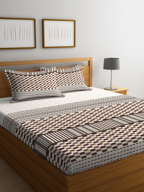 

STELLAR HOME Brown & White Printed 104 TC Cotton King Bedsheet with 2 Pillow Covers