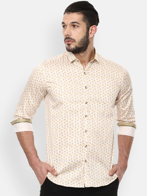 

V Dot Men Beige & Yellow Slim Fit Printed Casual Shirt