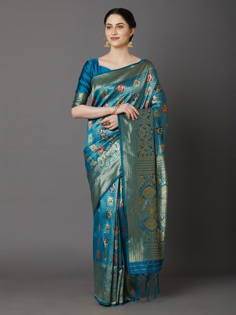 

Mitera Blue & Golden Woven Design Banarasi Saree