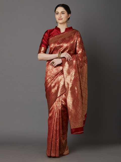 

Mitera Maroon & Golden Woven Design Banarasi Saree