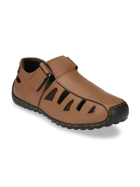 

John Karsun Men Tan Brown Leather Fisherman Sandals