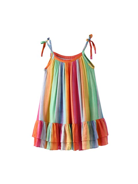 

Hugsntugs Girls Multicoloured Striped Drop-Waist Dress, Green