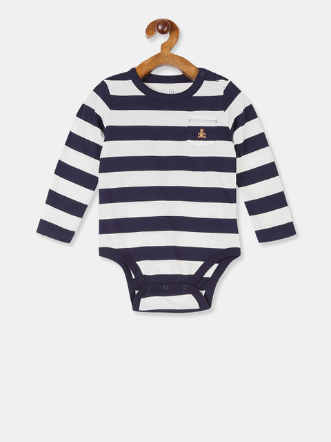 

GAP Baby Boy Navy & White Long Sleeve Striped Bodysuit, Navy blue