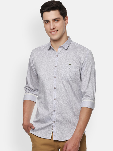 

V Dot Men Grey Slim Fit Printed Casual Shirt
