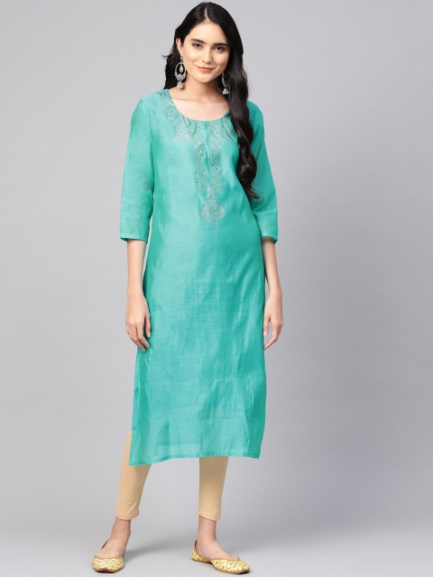 

Varanga Women Sea Green Embellished Straight Kurta