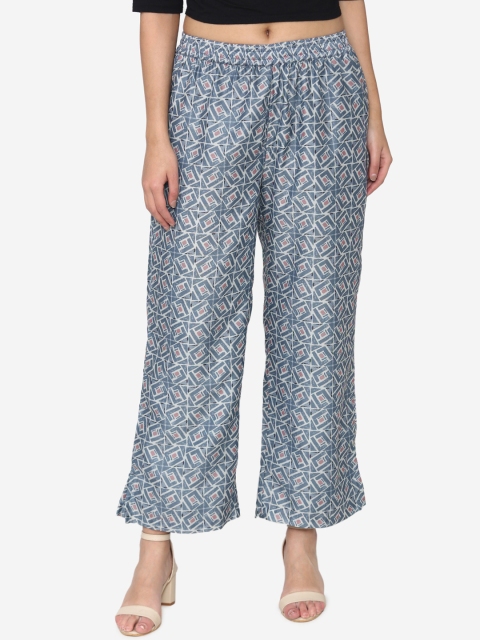 

Laabha Women Grey & Pink Printed Flared Palazzos