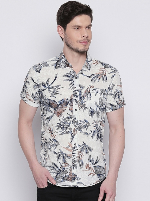

Mufti Men White & Navy Blue Slim Fit Printed Casual Shirt
