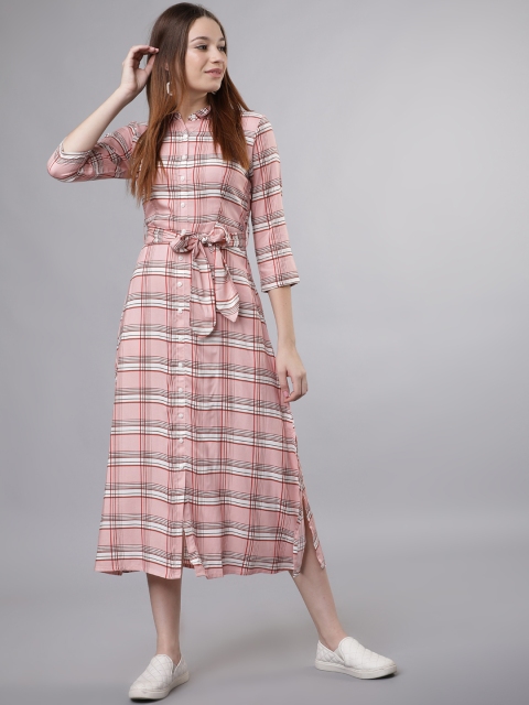 

Tokyo Talkies Women Pink Checked Shirt Dress