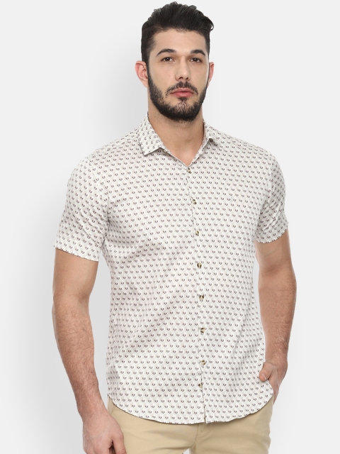 

V Dot Men Beige Slim Fit Printed Casual Shirt