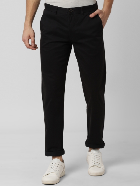 Peter England Casuals Men Black Slim Fit Solid Regular Trousers