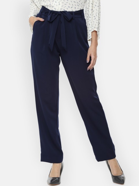 

Van Heusen Woman Women Navy Blue Regular Fit Solid Regular Trousers