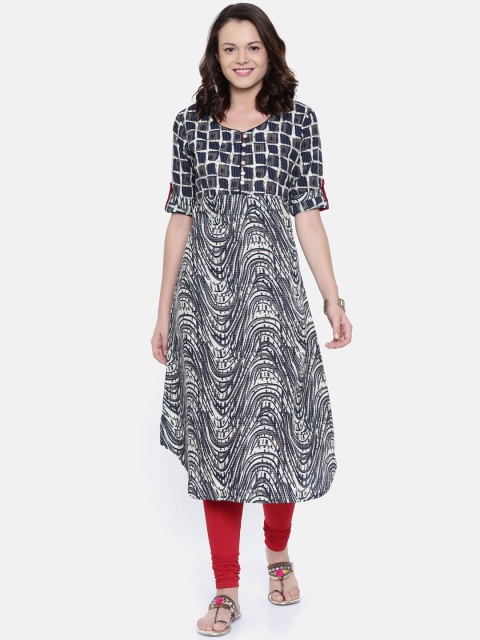 

Rasada Women Blue & White Printed A-Line Kurta