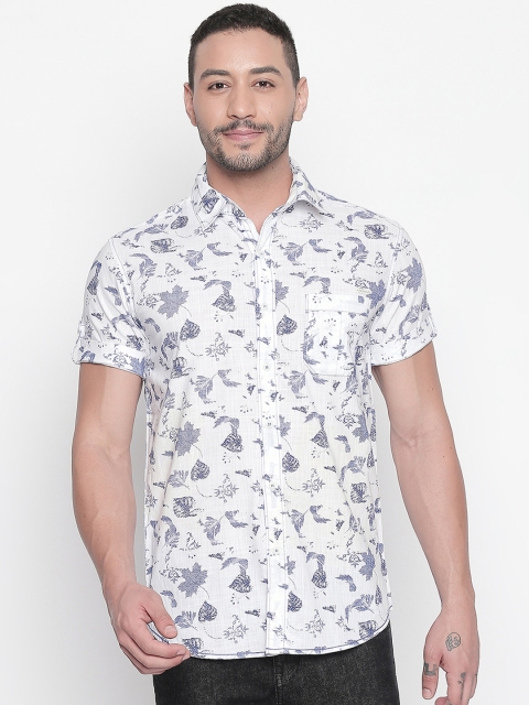 

Mufti Men White & Navy Blue Slim Fit Printed Casual Shirt