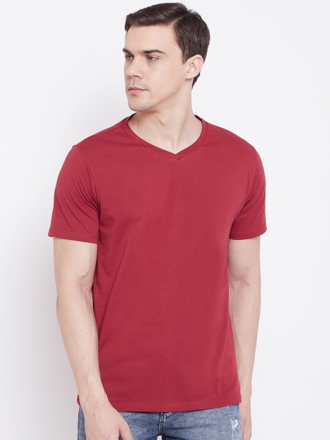 

JUMP USA Men Red Solid V-Neck T-shirt
