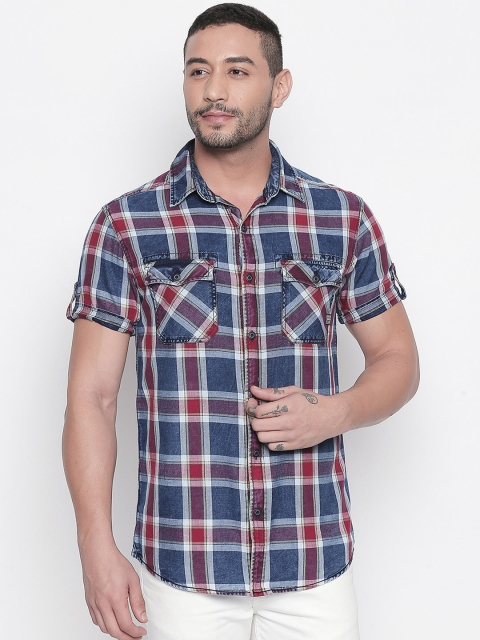 

Mufti Men Blue & Red Slim Fit Checked Casual Shirt