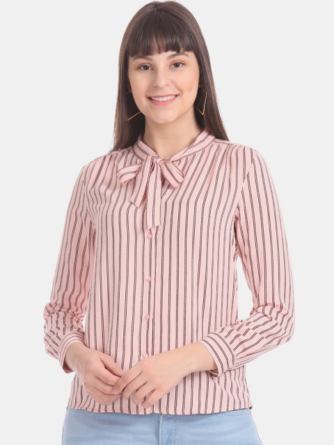 

ELLE Women Pink & Black Striped Shirt Style Top