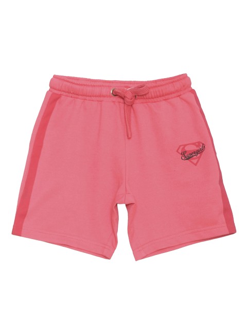 

Kids Ville Girls Pink Regular Fit Solid Shorts With DC COMICS Print Detail