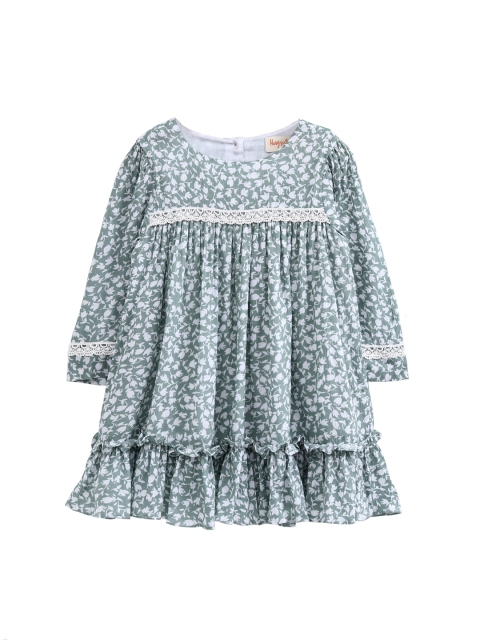 

Hugsntugs Girls Green & White Printed A-Line Dress
