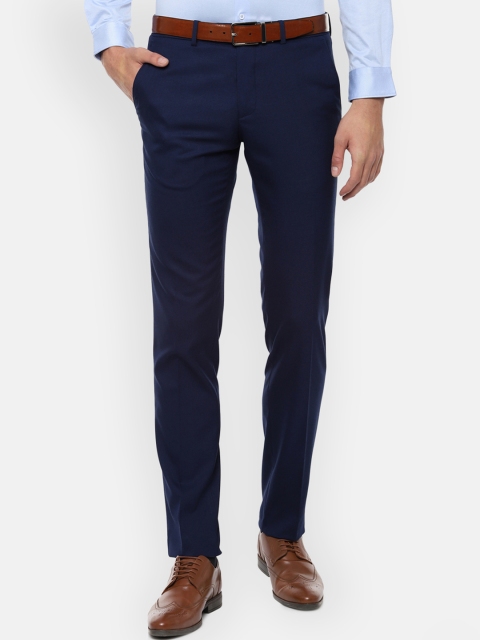 Van Heusen Men Navy Blue Slim Fit Solid Regular Trousers