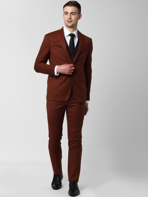 

Peter England Men Brown & Blue Self-Design Slim-Fit Single-Breasted Formal Suit