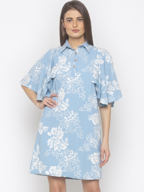 

Iti Women Blue & White Embroidered Shirt Dress
