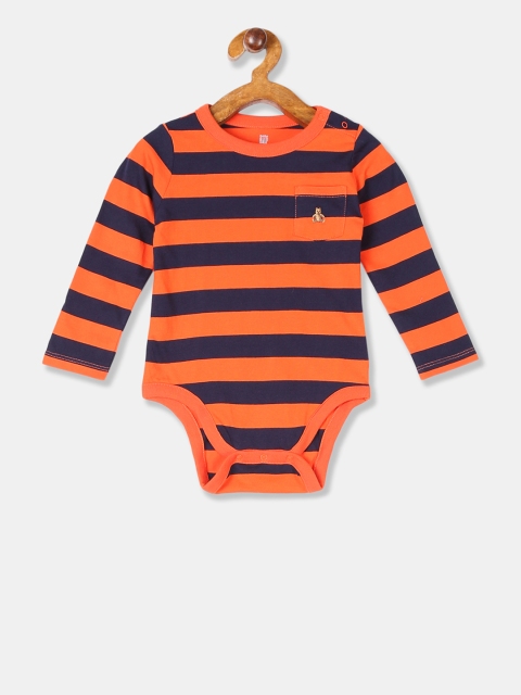 

GAP Baby Boy Orange & Navy Long Sleeve Striped Bodysuit