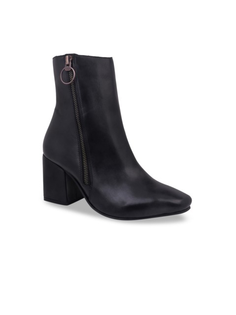 

London Rag Women Black Solid Leather Heeled Boots