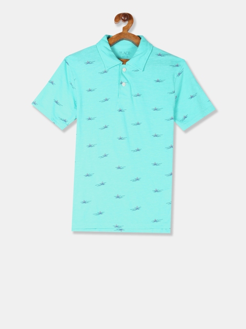 

The Childrens Place Boys Sea Green Printed Polo Collar Pure Cotton T-shirt