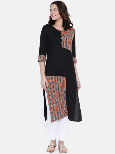 

Rasada Women Black & Orange Printed Straight Kurta
