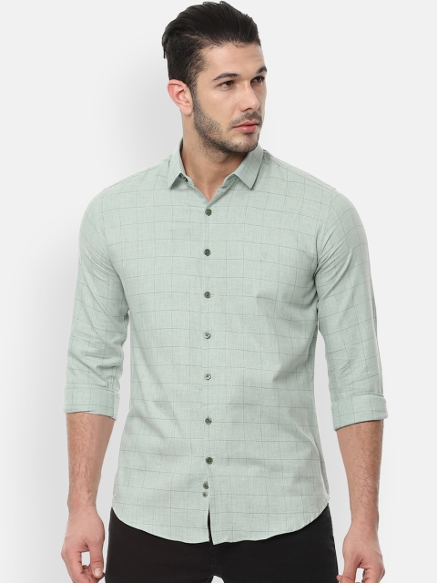 

V Dot Men Green & Black Slim Fit Checked Casual Shirt