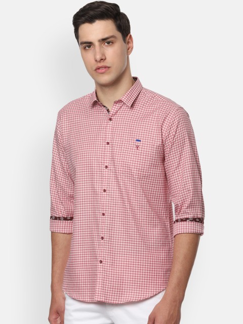 

V Dot Men Pink Slim Fit Checked Casual Shirt