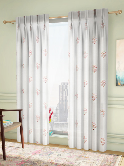 

CURTAIN LABEL Set of 2 White & Red Printed Sheer Door Curtains