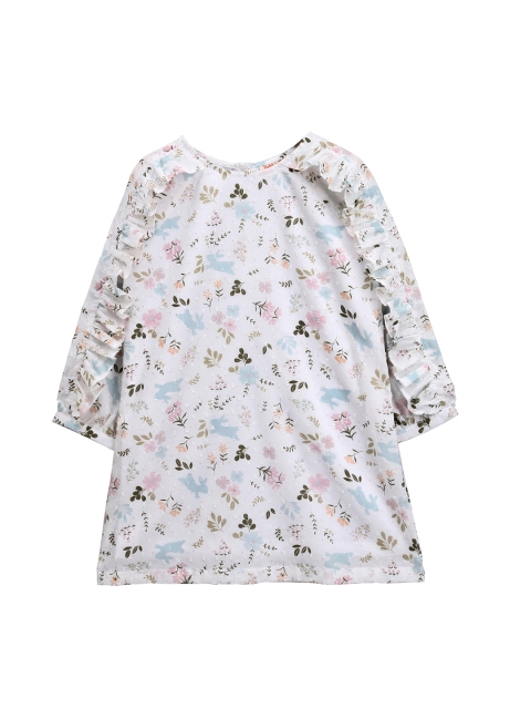 

Hugsntugs Girls White Printed A-Line Dress