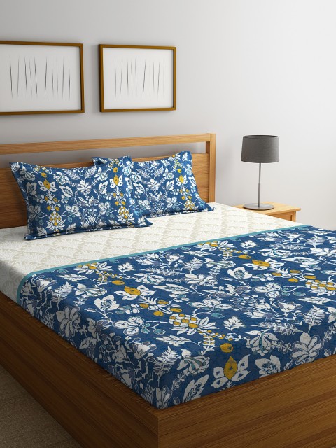 

STELLAR HOME Blue & White Printed 104 TC Cotton King Bedsheet with 2 Pillow Covers