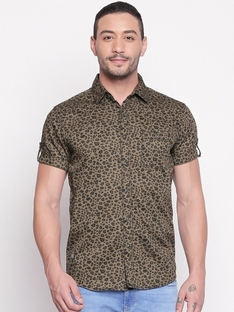 

Mufti Men Olive Green Slim Fit Printed Casual Shirt
