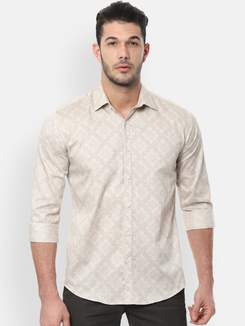 

V Dot Men Beige Slim Fit Printed Casual Shirt