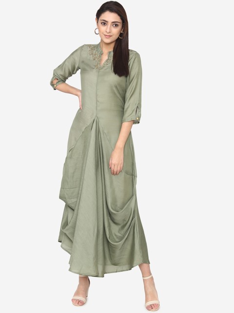 

Laabha Women Grey Embellished Maxi Dress