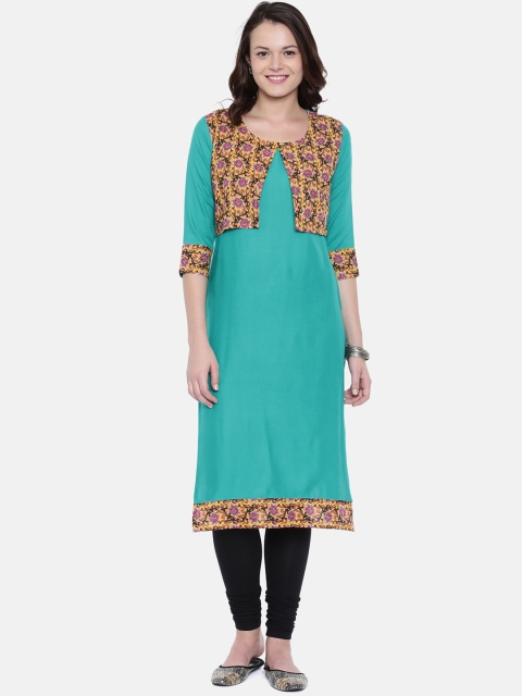 

Rasada Women Green & Yellow Printed Straight Kurta