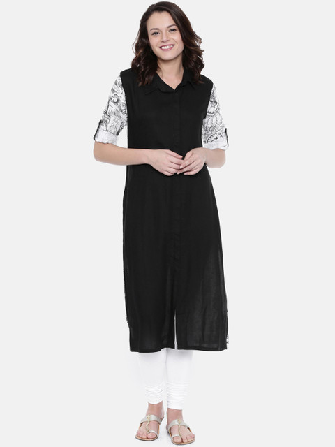

Rasada Women Black & White Printed A-Line Kurta
