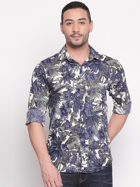 

Mufti Men White & Blue Slim Fit Printed Casual Shirt