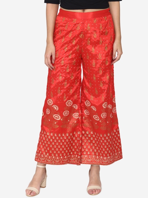 

Laabha Women Red & Gold-Coloured Printed Flared Palazzos