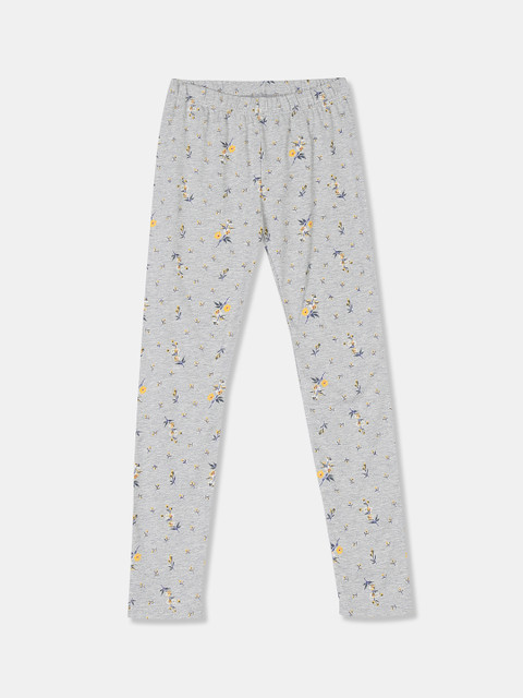 

GAP Girls Grey Melange & Navy Blue Floral Print Leggings