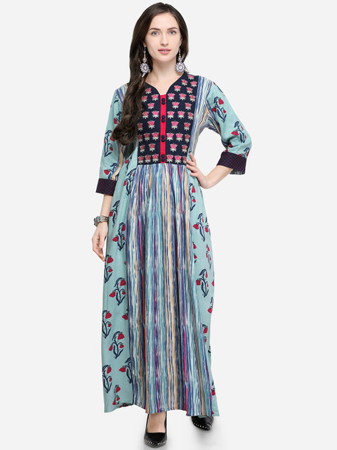 

Stylee LIFESTYLE Women Turquoise Blue Printed A-Line Dress