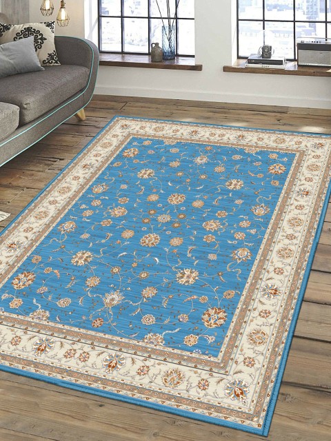 

Status Blue & Beige Ice Silk Velvet Touch Persian Hand-Tufted Carpet