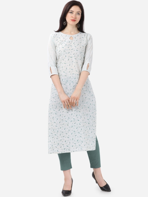 

Kvsfab Women Off-White & Green Printed Straight Kurta