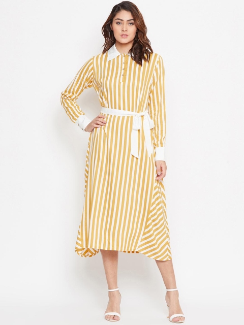 

Bitterlime Women Yellow & White Striped Shirt Dress