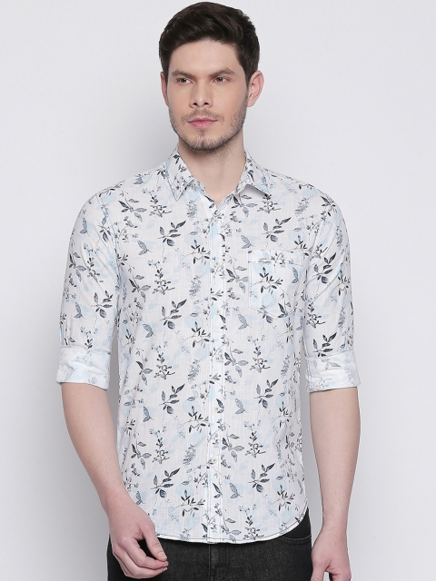 

Mufti Men White & Turquoise Blue Slim Fit Printed Casual Shirt