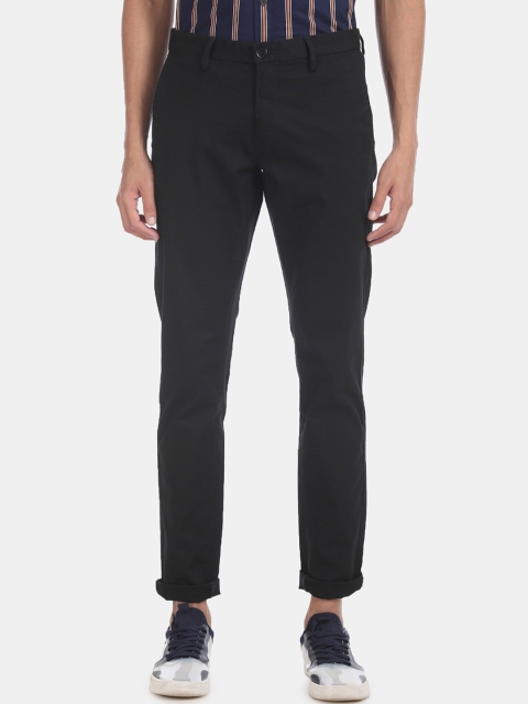 U.S. Polo Assn. Men Black Regular Fit Solid Regular Trousers