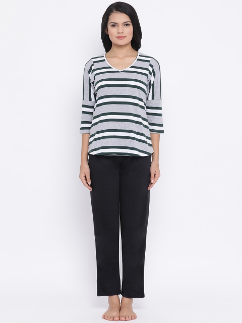 

Clovia Women Grey & Black Striped Night suit