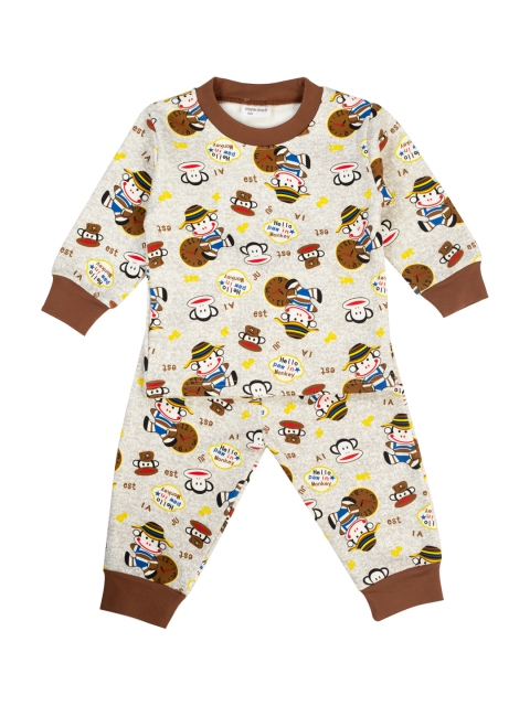 

MeeMee Kids Grey Melange & Brown Printed Night suit